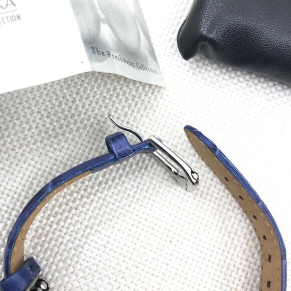 Vintage QVC Honora Double Row Pearl Blue Genuine Leather Buckle Bracelet - Picture 6 of 10